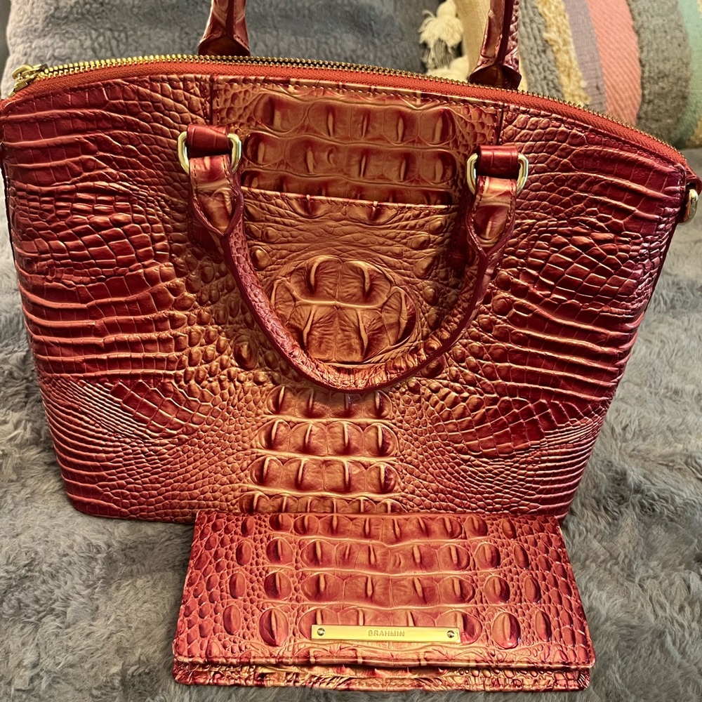 Brahmin PINK Crocodile Embossed Satchel Bag